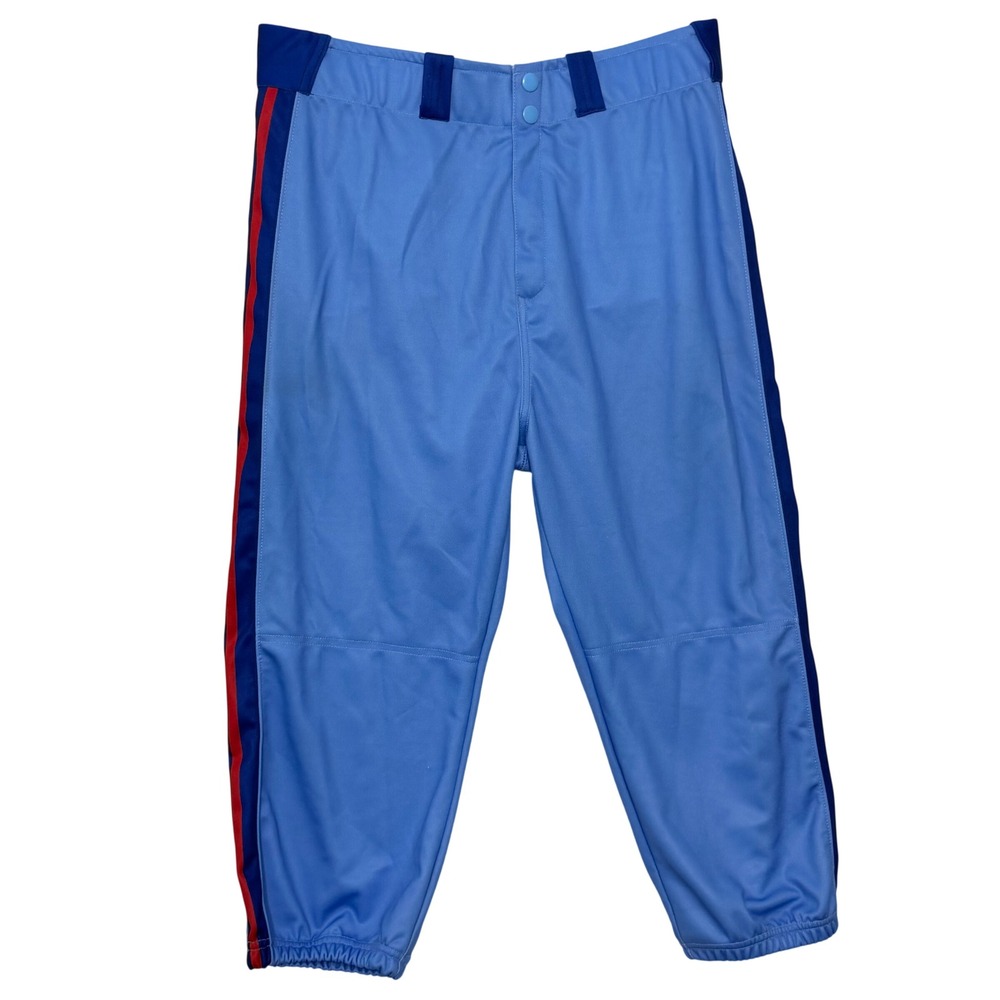 Select Mens Baseball Pants Light Blue Navy Red‎ Stripe Elastic Cuff Size Medium